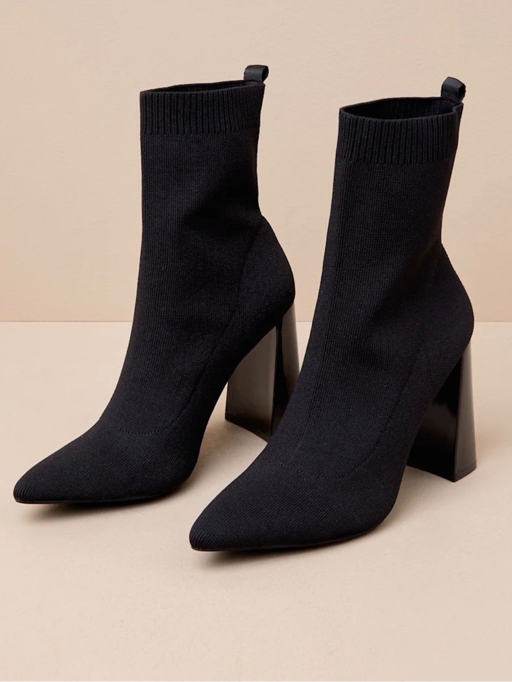 Zara Black Pointed Sock-Heel Ankle Boots